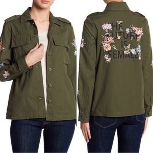 Coffee Shop Embroidered Future Is Female Military Jacket  Sz S